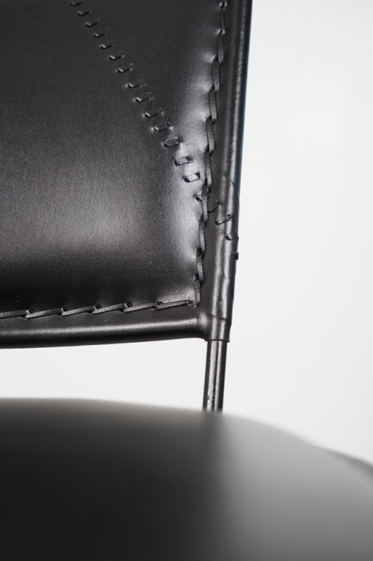 Chaise haute de cuisine vintage métal et cuir noir - Smart