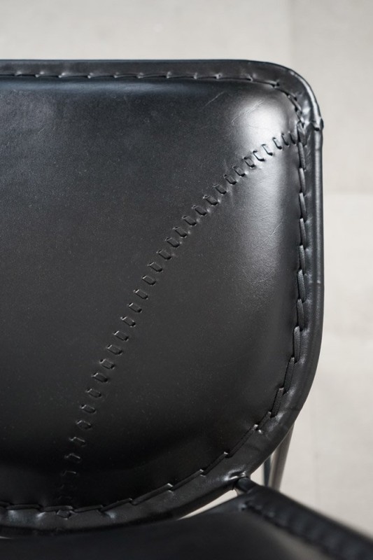 Chaise haute de cuisine vintage métal et cuir noir - Smart