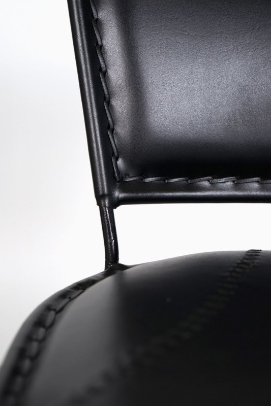 Chaise haute de cuisine vintage métal et cuir noir - Smart