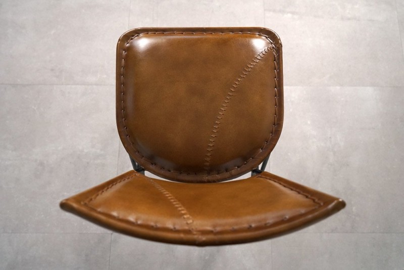Chaise haute de cuisine vintage métal et cuir - Smart
