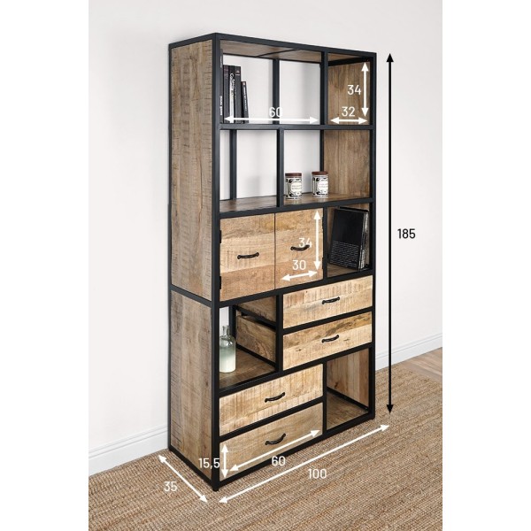 Etagère industrielle bois massif 185 cm x 100 cm - Walter