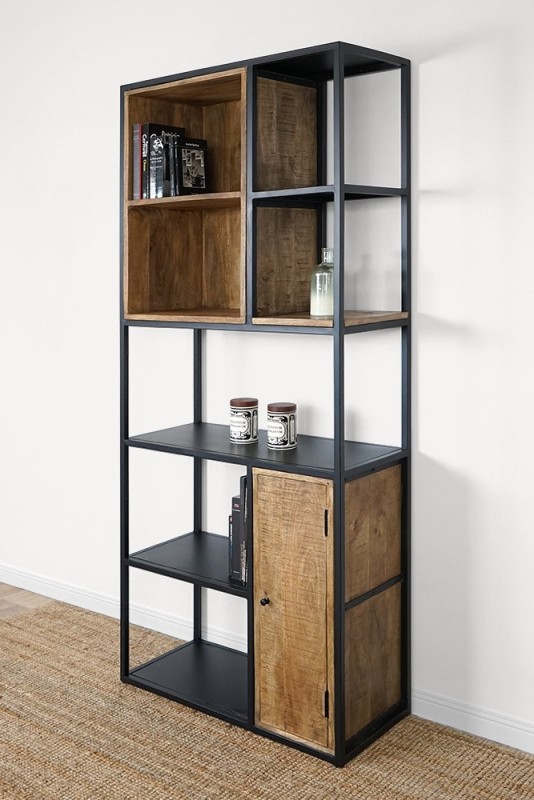 Bibliothèque étagère en métal et bois naturel 80cm - Diane