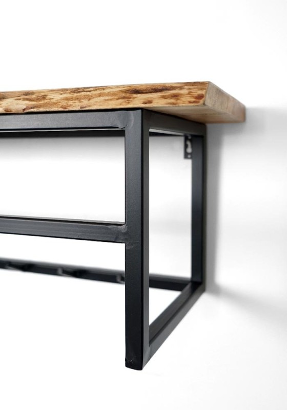 Porte-manteaux en métal 7 crochets et 1 étagère en bois massif