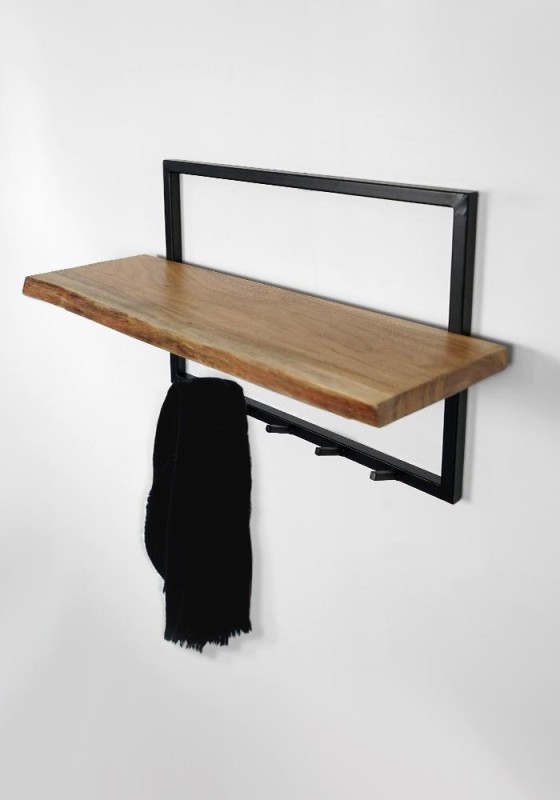 Porte manteau industriel bois massif et métal 5 crochets