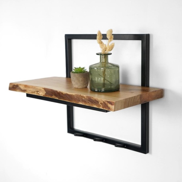 Porte manteau industriel bois massif et métal 3 crochets