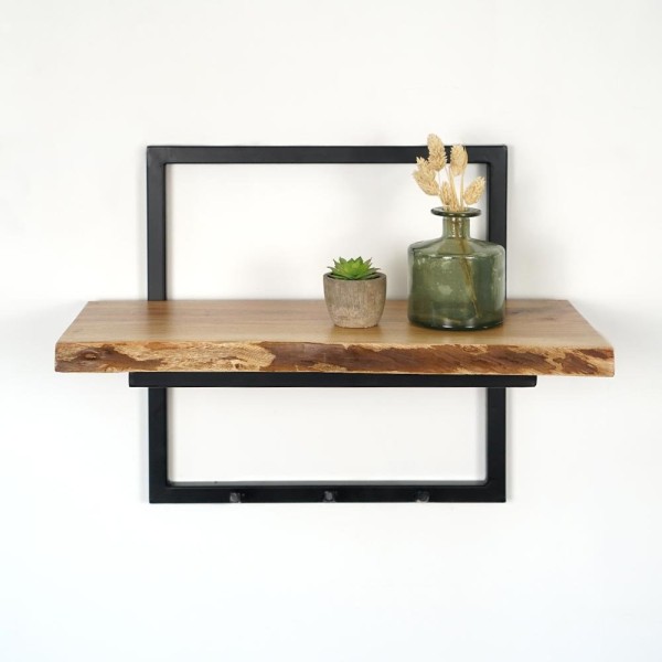 Porte manteau industriel bois massif et métal 3 crochets