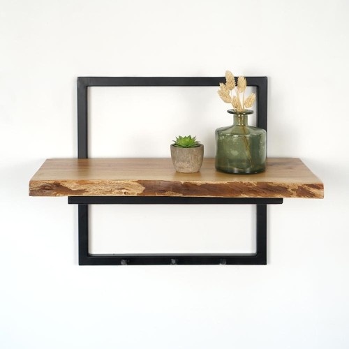 Porte manteau industriel bois massif et métal 3 crochets
