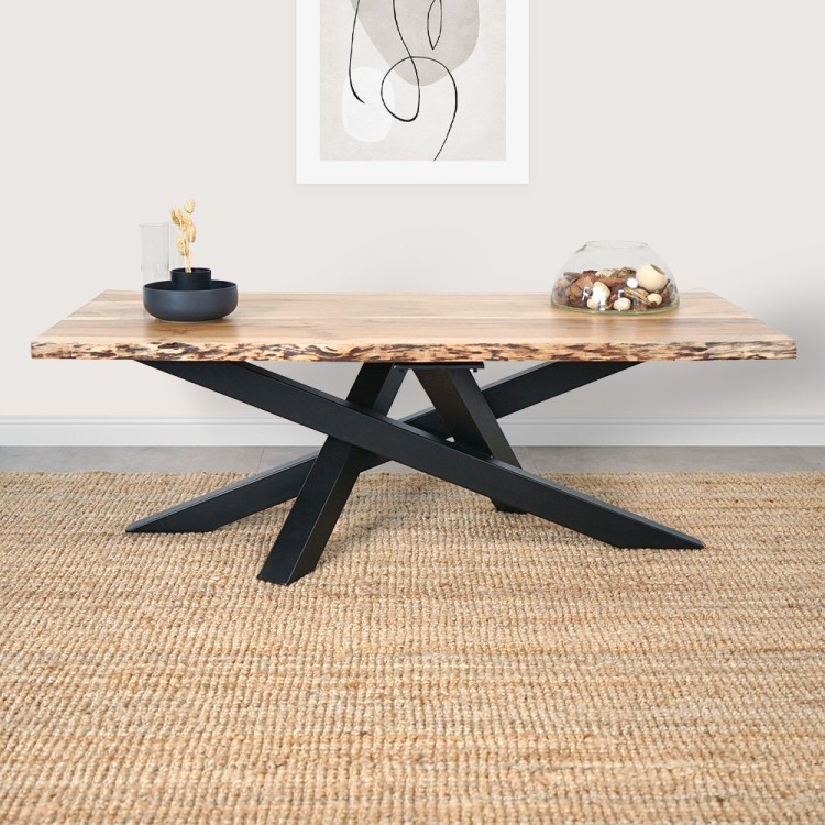 Table basse avec plateau en bois massif à bord naturel - Mikado