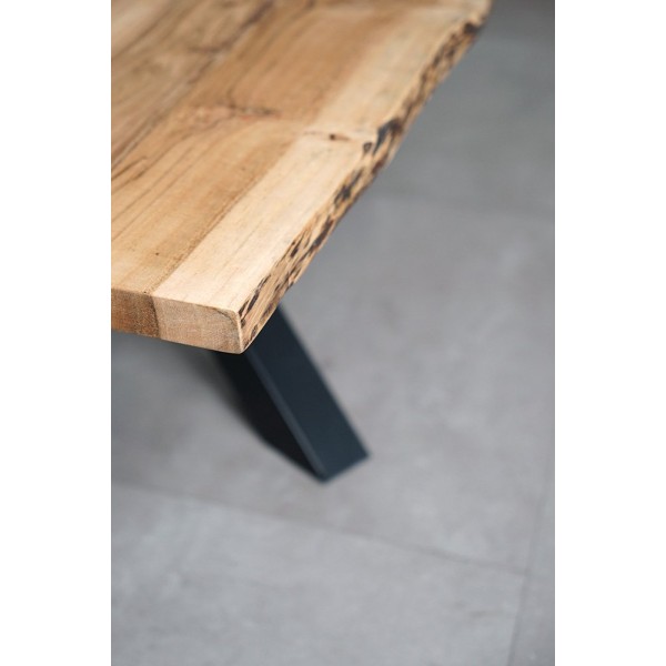Table basse avec plateau en bois massif à bord naturel - Mikado