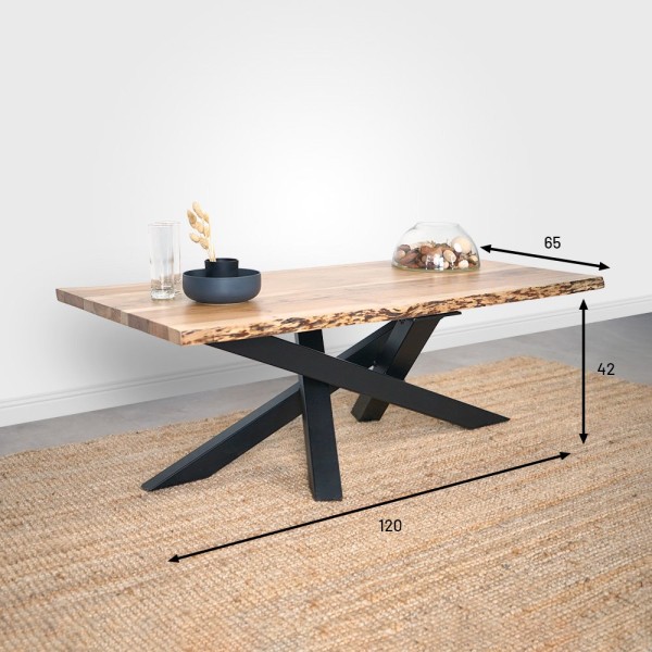 Table basse avec plateau en bois massif à bord naturel - Mikado