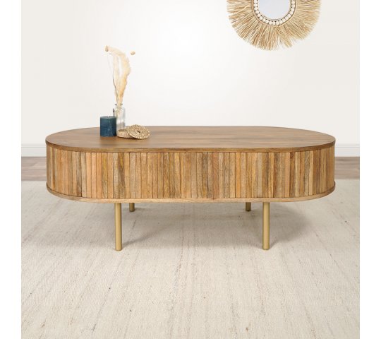 Table basse en bois massif avec pieds en laiton - Unami
