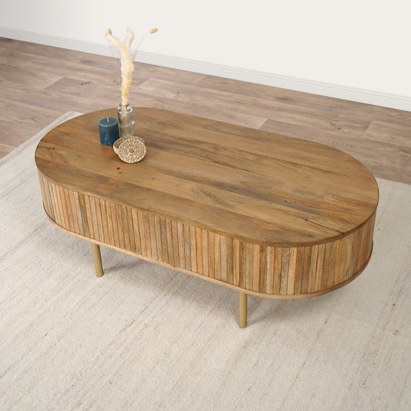 Table basse en bois massif avec pieds en laiton - Unami