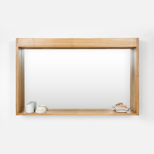 Miroir rectangulaire 120 cm cadre en teck massif avec emplacement lampes