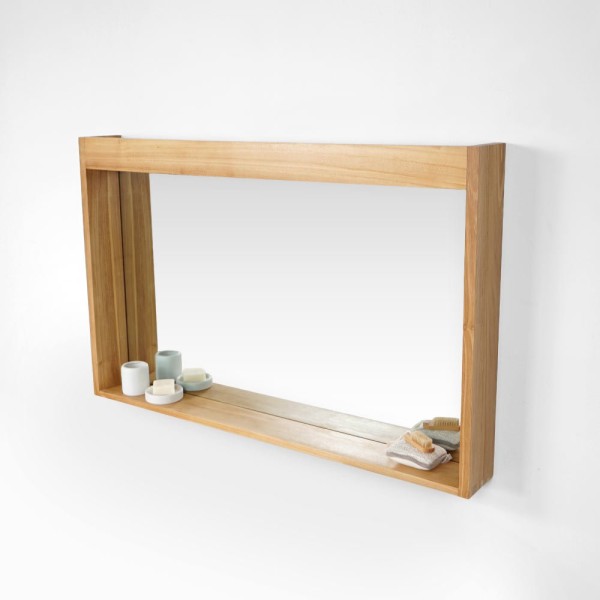 Miroir rectangulaire 120 cm cadre en teck massif avec emplacement lampes