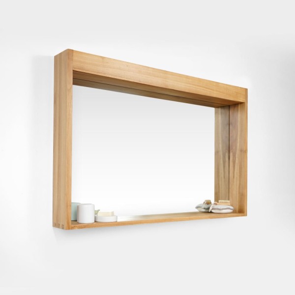 Miroir rectangulaire 120 cm cadre en teck massif avec emplacement lampes