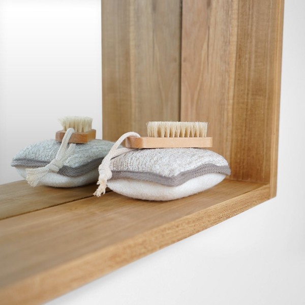 Miroir rectangulaire 120 cm cadre en teck massif avec emplacement lampes