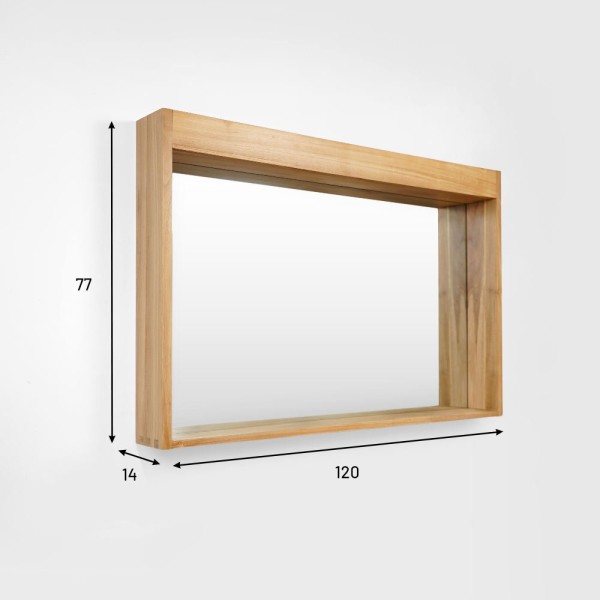 Miroir rectangulaire 120 cm cadre en teck massif avec emplacement lampes