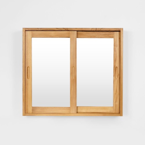 Armoire de salle de bain en teck massif avec miroir 80 cm