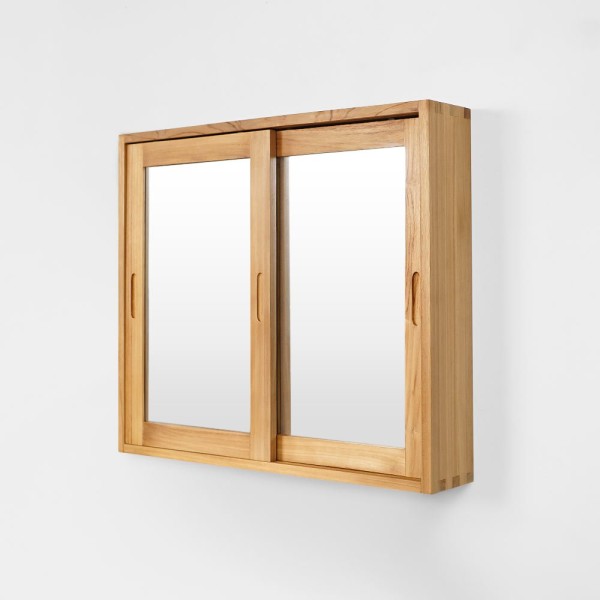 Armoire de salle de bain en teck massif avec miroir 80 cm