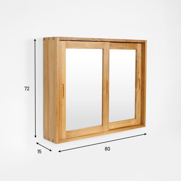Armoire de salle de bain en teck massif avec miroir 80 cm