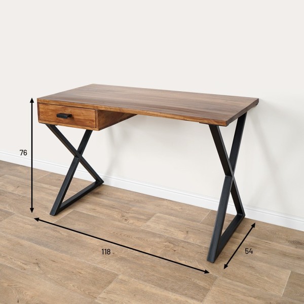 Bureau en bois massif et pieds en métal
