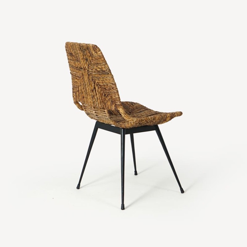 Chaise en rotin naturel et pieds en metal noir - Maria