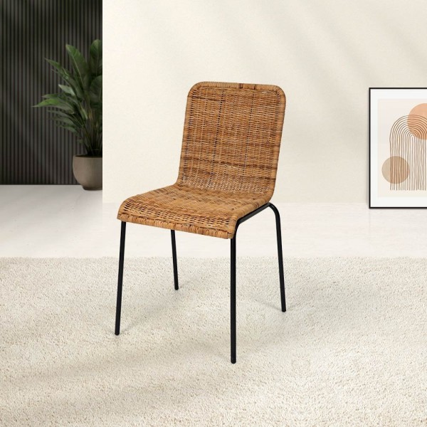 Chaise en rotin naturel et pieds en metal noir - Ananda