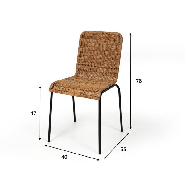 Chaise en rotin naturel et pieds en metal noir - Ananda