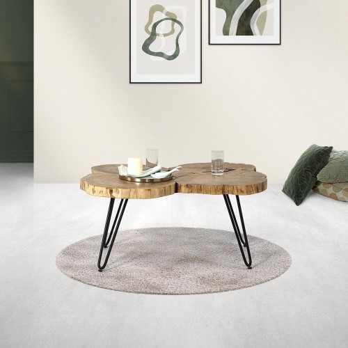 Table basse en tronc d'accacia et pieds en métal