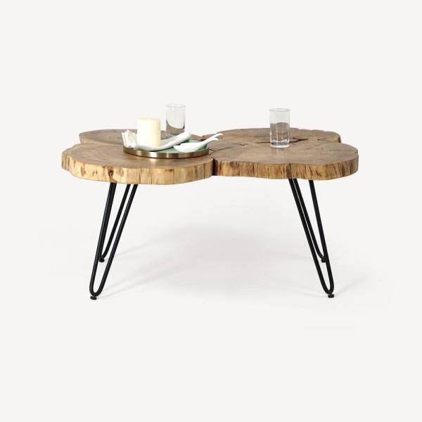Table basse en tronc d'accacia et pieds en métal