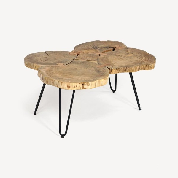 Table basse en tronc d'accacia et pieds en métal