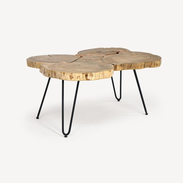 Table basse en tronc d'accacia et pieds en métal