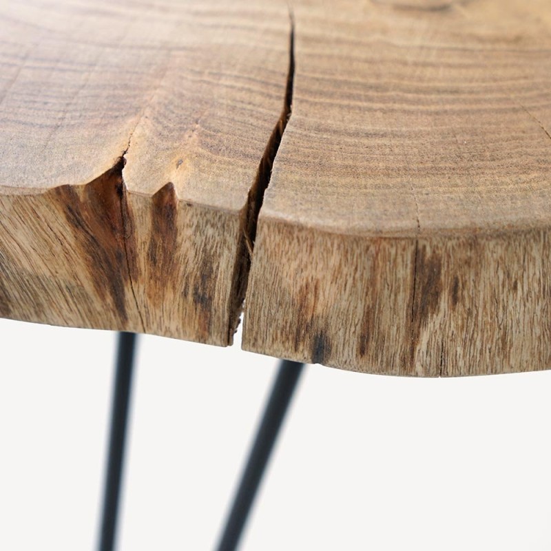 Table basse en tronc d'accacia et pieds en métal